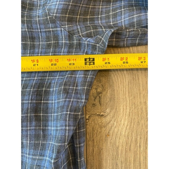 CASTANGIA 1850 Mens 17.5/44 XL Linen Long Sleeve Plaid Button Up Shirt Italian - Picture 5 of 10